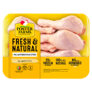 Foster Farms Fresh & Natural Chicken Drumsticks, 20g Protein per 4 oz Serving